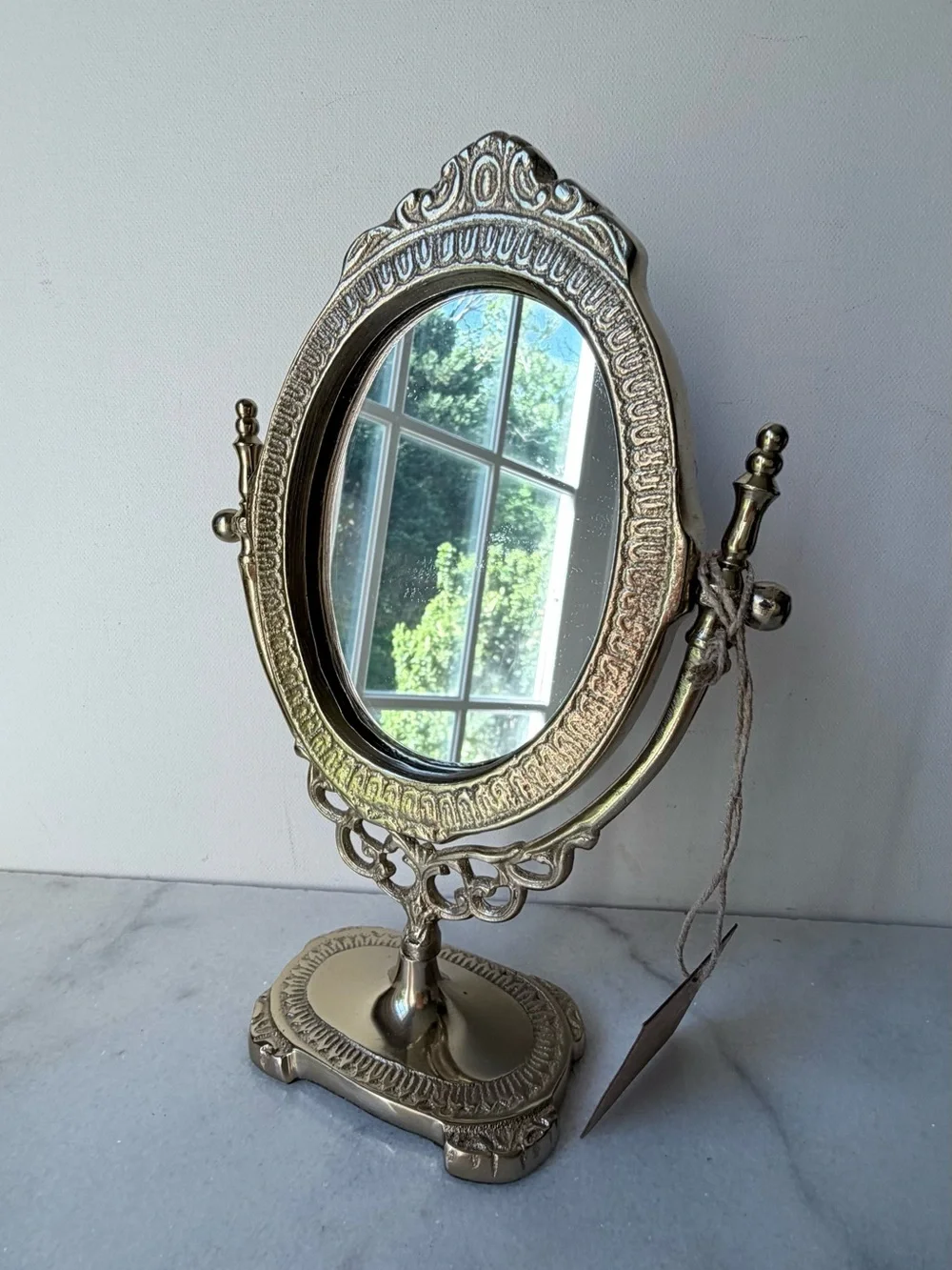 Ornate Gold Oval Vanity Mirror - Decorative Tabletop Makeup Mirror